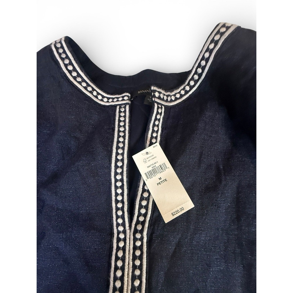 Banana Republic Petite M YARA Linen Navy Embroidered Boho Dress NWT